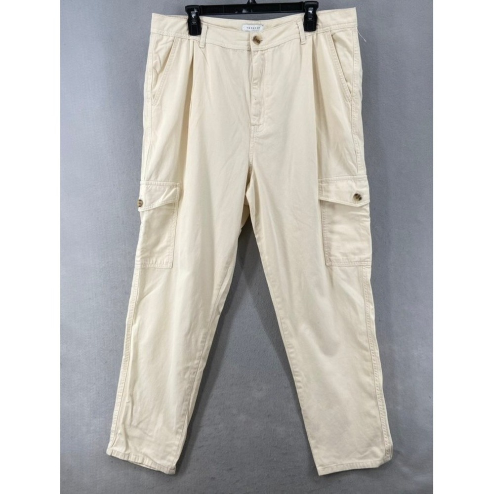 Topshop Pants Womens Sz 14 Cargo Beige Utility High Rise Trousers Casual